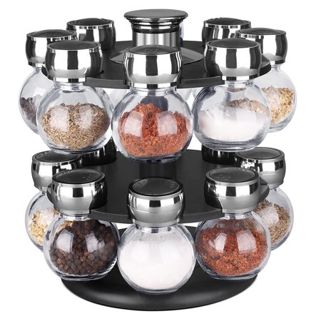 HDS TRADING 16 Piece Revolving Spice Rack, Black ZOR95885